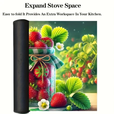 1pc, Strawberry Jar Design Heat-Resistant Stove Mat, 72.01cm x 51.99cm Natural Rubber Pad, Scratch-Proof Glass Stove Cover, Dishwasher Safe Kitchen Cooking Protector, No Battery Required