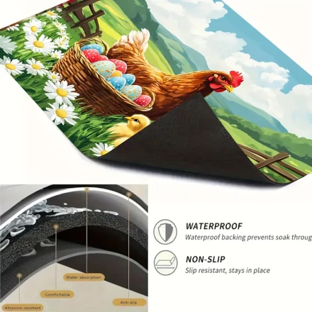 1pc, Rustic Farmhouse Easter Chicken and Eggs Stove Mat, Polyester Non-Slip Protective Cover, Country Kitchen Decor Accessory, Home Decoration