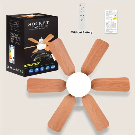 Smart LED Ceiling Fan Light with 6 Blades, 3 Color Temperatures, Adjustable Lighting, Remote Control, Quiet Operation, Modern Indoor Design, Easy Installation (Base Not Included), 85V-265V, No Battery Required