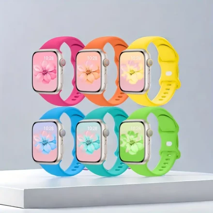 6 Pack of Compatible Apple Watch Bands: Adjustable for 38mm, 40mm, 41mm, 42mm, 44mm, 45mm, 49mm Watches - Suitable for iWatch Series 9, 8, 7, 6, 5, 4, 3, 2, 1, SE, Ultra - Made of Water-Resistant Silicone with Butterfly Clasp
