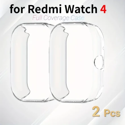 2pcs Silicone Case for Redmi Watch 4 - Soft, Scratch-Resistant, Waterproof Full Coverage Screen Protector with Camera Cutout, Transparent Design