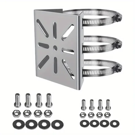 1 Set Mast Bracket Kit Includes 1 Pole Bracket, 3 Adjustable Clamps And 2 Packs Screws Suitable For CCTV Cameras, IP Cameras