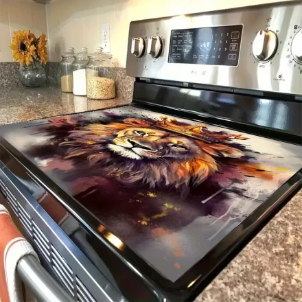 1 Abstract Lion Gas Stove Protector - High-Temperature Resistant, Scratch-Proof, Easy to Clean, Vibrant Art Style, Enhances Kitchen Charm, Kitchen Stove Cover | Artistic Stove Cover | Heatresistant Cover, Stove Top Protectors