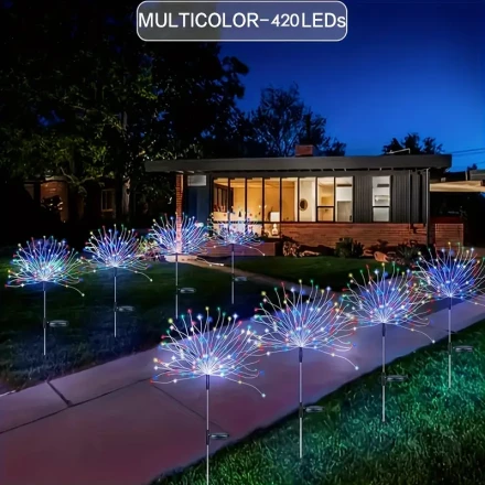 Outdoor Fireworks Lights, Solar-Powered Fireworks Lights, Available in 420LED/300LED/200LED/150LED/60LED with 65 Flexible Copper Wires, Featuring 8 Lighting Modes for Garden, Patio, And Backyard Decoration.