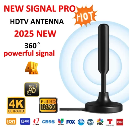 2025 Model Aluminum Alloy HDTV Antenna, 4K Ultra HD, Full HD 1080p, Indoor Outdoor TV Signal Receiver, Compatible with DVB-T2, DTMB, ATSC, DAB/FM, Easy Assembly, No Battery Required