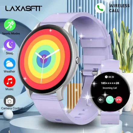 1pc LAXASFIT 3.71cm Full Touch Screen Smartwatch,, USB Rechargeable 230mAh Battery, Wireless 5.3, TFT Display, Sleep & Sports Tracking, Call & Message Alerts, Compatible with iPhone/Android, Silicone Strap, 240p Resolution, JL7012 Chip - Fitness & Health 