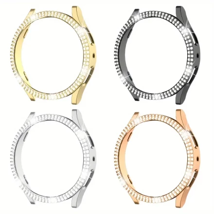 4pcs Sparkling Rhinestone Watch Cases for Samsung Galaxy Watch 4/5/6/7, 40mm & 44mm - Hard PC Material, Scratch-Resistant, Easy Installation, Stylish Accessory for Women and Girls, Available in Rose Golden, Black, Clear, and Pink, Stylish Watch Accessory|