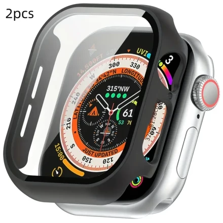 2pcs Tempered Glass Case Compatible for Apple Watch Series 10 (2024) 46mm, Hard PC Screen Protector Overall Protection Ultra-Thin Lightweight Scratch-Resistant Cover for iWatch, Black