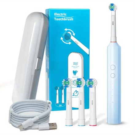 Orinatola Electric Toothbrush Set, 4 Brush Heads, Smart Timer, 3 Cleaning Modes, Round Head, USB Quick Charge,, Rechargeable Adult Electric Toothbrush, 36V Max Voltage, 600mAh Battery Capacity