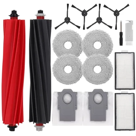 Roborock 16pcs Q-Revo Master Robot Vacuum Accessories Kit - Includes 1 Main Brush, 4 Side Brushes, 4 Mop Pads, 2 Dust Bags, 2 HEPA Filters, 1 Cleaning Brush, 1 Screwdriver - Uncharged, No Battery Required