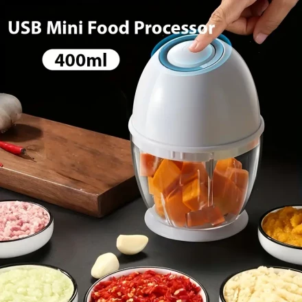 Compact 400ml USB Mini Food Processor - Electric Garlic & Veggie Chopper, Onion, Ginger, Chili, Fruit, Meat Grinder with Rechargeable Lithium Battery - Portable Kitchen Blender for Quick Food Prep