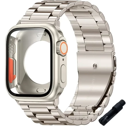Metal Stainless Steel Strap+Case for Apple Watch Band 46mm 42mm 44mm 45mm 41mm 40mm PC Cover Change Ultra Bumper for iWatch 10 9 8 7 6 SE 5 4