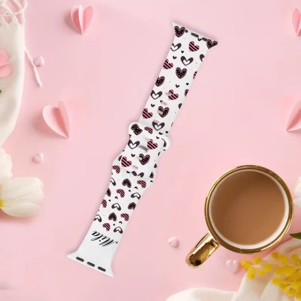 Customizable Heart Print Silicone Sport Band for Apple Watch Ultra 2/Ultra 49mm, Series 10 46mm, 9/8/7 45mm, SE2/SE/6/5/4 44mm, 3/2/1 42mm - Personalized Name Design, Waterproof, Soft-Touch Material, Butterfly Clasp