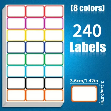 Duband Colorful Self-Adhesive Name Badge Labels - 240 Count, 8 Vibrant Colors, Printable & Writable, Perfect For Offices, Schools, And Warehouses - Easy Organization & Identification