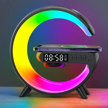 JELLOO 15w Wireless Speakers With Wireless Fast Charging, Rhythm RGB Light, Bar Smart Light, Sunrise Alarm Clock, Wake Up Light For Bedrooms, Dimmable Table Lamp, 10 Types Light Effects.