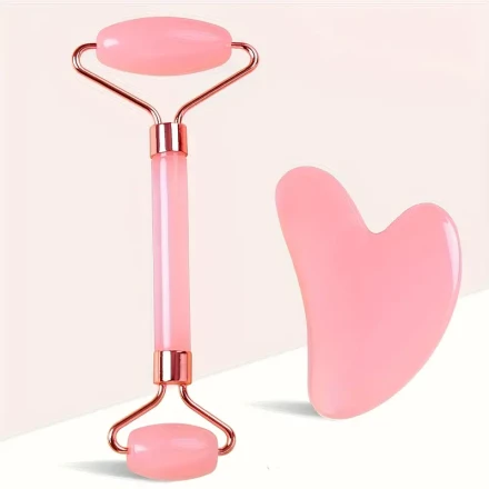 2pcs Facial & Body Massage Kit: Dual-Head Roller and Heart-Shaped Scraping Board - Portable, Non-Electric ABS Material