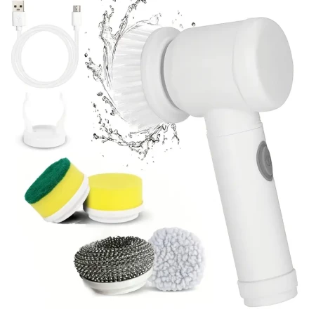 1 Set, Electric Rotating Washing Machine, 5 Interchangeable Brush Heads, 8-In-1 Handheld Kitchen Cleaning Electric Brush, Cordless Rotating Washer, High-Speed Cleaning Brush, Electric Washing Machine, Bathroom Rechargeable Brush, Cleaning Supplies.
