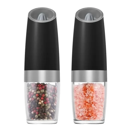PANCERKA 2-in-1 Electric Pepper & Salt Grinder Set, Adjustable Coarseness, Battery-Powered with LED Light, One-Hand Operation, Stainless Steel - Available in White, Pink, Black