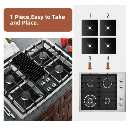 2/4pcs Stovetop Burner Cover, Gas Stove Protector Black, Reusable, Non-Stick, Quick Clean Kitchen/Cooking Liner, 10.6