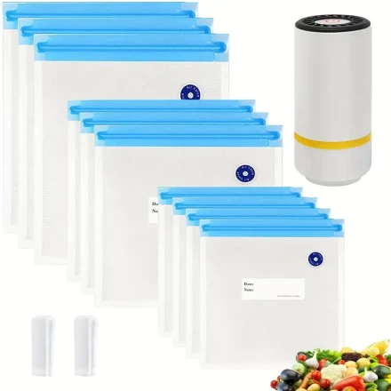 HOTU Mini Electric Vacuum Sealer with USB Charging, Rechargeable Lithium Battery, Includes 10 Food Storage Bags in 3 Sizes & Portable Pump for Sous Vide, Home & Travel Use