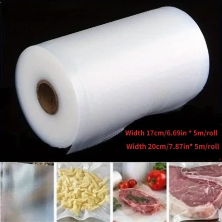 1 Roll PE Vacuum Sealer Bags for Food Storage, One-Time Use, Various Sizes (11.99/15.01/16.99/19.99/22.0/24.99/27.99 cm Width) x 5.0 meter Length, Preserve Freshness