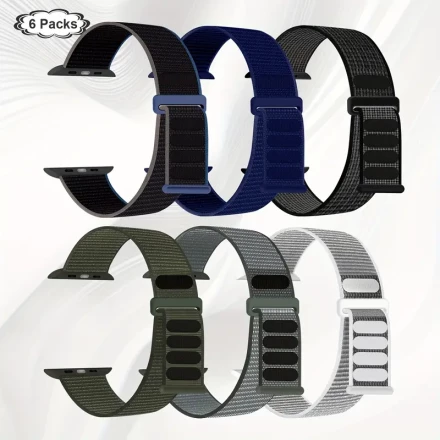 6pcs Stretchy Nylon Solo Loop Bands Compatible with iWatch 38mm 40mm 41mm 42mm 44mm 45mm 46mm Women Men, Adjustable Braided Sports Elastic Wristband for iWatch Ultra SE Series10 9 8 7 6 5 4 3 2 1