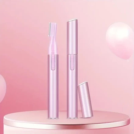 Compact Pink Electric Eyebrow Trimmer for Men & Women - Quick, Easy-to-Use, Battery-Powered Eyebrow Shaping Tool with Protective Cover