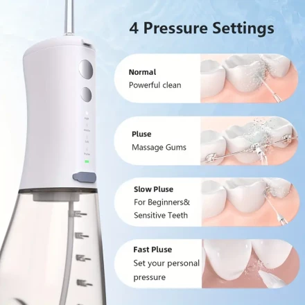 SARMOCARE Portable Water Dental Flosser, 350ml Cordless Oral Irrigator with 4 Cleaning Models, USB Rechargeable, Ergonomic Design for Travel & Home Use, Dental Hygiene Tool | Modern Oral Care | Versatile Cleaning Modes, Dental Water Flosser