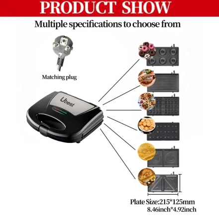 750W Versatile Stainless Steel Breakfast Maker - Sandwich, Waffle, Donut & Panini Grill with Pilot Light, Cool-Touch Handle & Non-Stick Plates - Ideal for Toast & More - Black, Sandwich Toaster