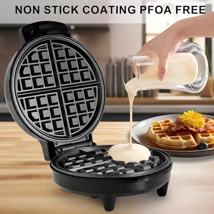 7-Inch Waffle Maker with Adjustable Temperature Control, Non-Stick Plates, Cool-Touch Handle, and Knob-Style Control for Perfect Golden-Brown Waffles – Ideal for Breakfast Treats, Waffle Maker Electric