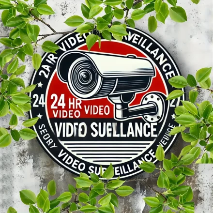 1pc Round Aluminum 24-Hour Video Surveillance Sign, UV HD Print, Indoor & Outdoor Wall Art for Home, Bar, Festival Decor, 20cm Diameter