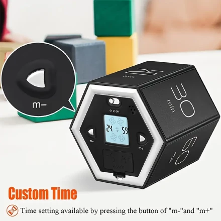 Sleek Hexagonal Smart Kitchen Timer with Digital Display - Battery-Powered, No Battery Included, Ideal for Cooking, Learning, and Time Management Reminders, Rose Golden & White