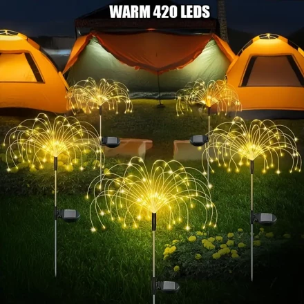 FACHOI 420 LED Solar Firework Lights, Outdoor Garden Decorative Lighting, 8 Modes, Solar Powered with Nickel Battery, for Patio, Walkway, Party, Wedding Decoration