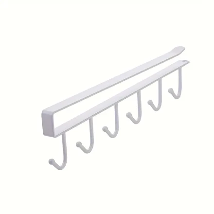 1pc Stainless Steel Kitchen Rack with 6 Hooks - Multipurpose Hanging Organizer for Clothes, Cup, and Mug Storage - Uncharged, Non-Food Contact Safe