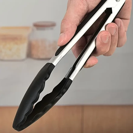 1pc Premium Silicone Kitchen Tongs - Heat-Resistant, Non-Stick with Ergonomic Stainless Steel Grip - Perfect for Cooking, BBQ, Camping & Picnics - Durable, Versatile Tool for All Cookware Needs, Tongs for Cooking