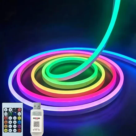 1pc of RGB Neon Rope, RGB LED Light Strip, Can Change with The Music Rhythm, Flexible DIY Neon Design, Suitable for Bedroom, Living Room, Game Room, Party Interior Decoration And Other Scenes, New Year Gifts, Holiday Gifts, with Eggs Can Be Developed And 