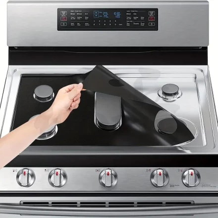 1pc HeatGuard Reusable Non-Stick Stove Top Protector, Washable Gas Range Cover, Plastic Material, Compatible with Samsung Gas Stove, Heat Resistant up to 570°F, Black