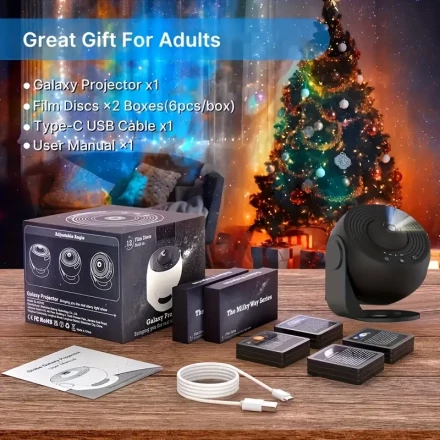 A 12-in-1 star projector night light with HD motion pictures, desktop LED projector light with rotating nebula effect, multiple themes for home atmosphere and decoration