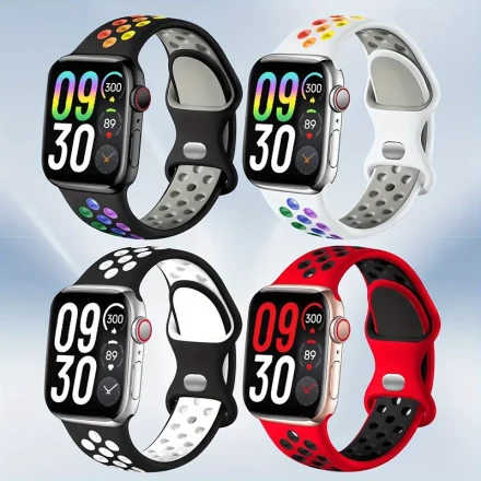 4pcs Silicone Sport Watch Bands for Apple Watch, Breathable Dual-Color Hole Design with Butterfly Clasp, Comfortable and Fashionable, Fits Series 10/9/8/7/6/5/SE/4/3/2/1, Sizes 38mm to 49mm - Ideal Gift for Valentine's Day and New Year