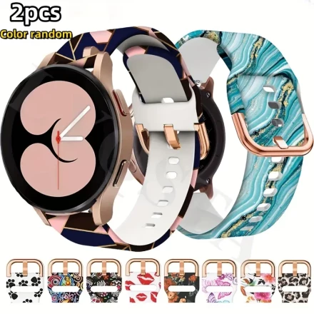 2pcs Smart Watch6 5 Color Printed Watch Strap, 20mm, Adjustable, Silicone, Aluminum Alloy, Waterproof, Without Battery, for Galaxy Watch4, for Men and Women
