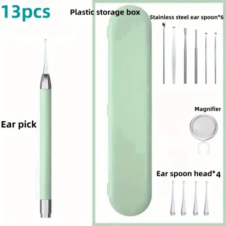 Ear Cleaning Tool Set Illuminated Ear Scoop Ear Digging Tool, Ear Digging Spoon Dry Battery Ear Cleaner Soft Ear Spoon Head Does Not Hurt Ears LED Light Adult Ear Dropping Tool Ear Digging Spoon Ear Cleaner