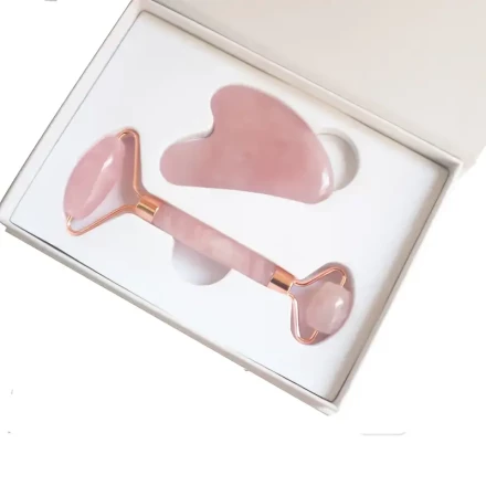 2pcs Elegant Facial Massage Set: Dual-Head Roller & Heart-Shaped Gua Sha Scraper in Pink & White - Portable, Non-Electric ABS Material - Ideal for Men & Women's Skincare Routine & Relaxation, Face Massager