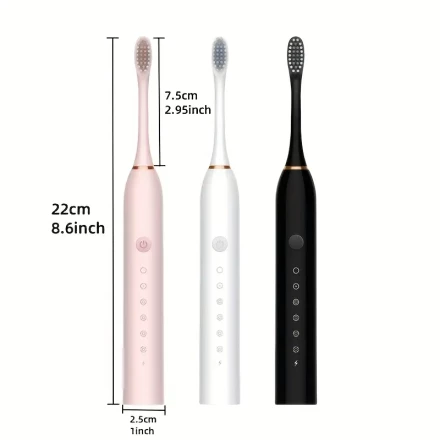 Rechargeable Sonic Electric Toothbrush, 6 Modes, USB Charging,, Soft Bristle Head, Replaceable Head, 2/6 Brush Heads, with Rechargeable Battery, ≤36V Operating Voltage, for Sensitive Teeth and Gums, Adult, Couple Gift