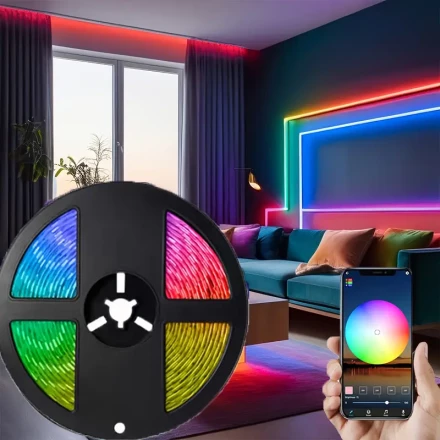 1M AMILL RGB LED Smart Light Strip, Flexible USB-Powered Non-Waterproof Lighting with App Control for Bedroom, Cabinet, Home Decor - Indoor Use