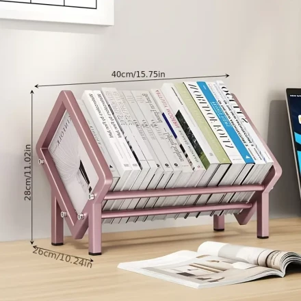Sleek Modern Stainless Steel Desktop Organizer - 3-Tier Bookshelf & File Rack, Durable Metal Construction for Efficient Dorm & Home Office Storage