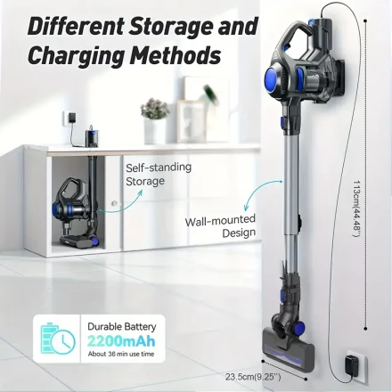 MOOSOO XL-618A 4-in-1 Cordless Stick Vacuum, Lightweight, Powerful Suction for Hard Floors & Carpets, Easy One-Click Dump, Long Battery Life, 220V-240V, MOOSOO Brand
