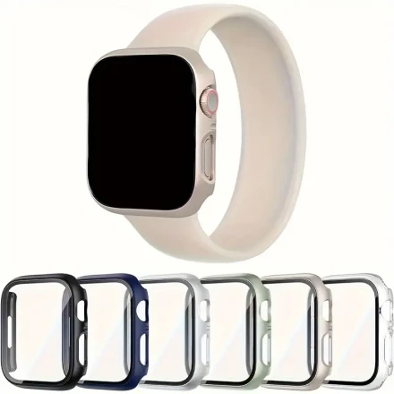 6pcs Protective Case for Apple Watch 38mm 40mm 41mm 42mm 44mm 45mm Series with Built-in Tempered Glass Screen Protector, Overall Full Protection and Buffering PC Protective Case for iWatch 6 Colors