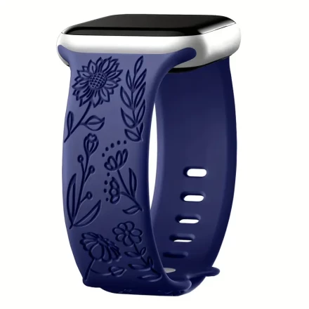 Floral Engraved Bands Compatible with Apple Watch Band 44mm 40mm 38mm 41mm 45mm 46mm 49mm 42mm Women, Soft Silicone Cute Flower Pattern Sport Strap for iWatch Bands Series Ultra Ultra 2 SE 10 9 8 7 6 5 4 3 2 1