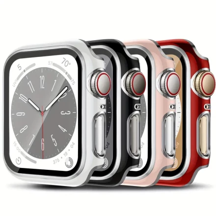 4pcs Tempered Glass+ Protective Cover ，For Apple Iwatch Case IWatch Series 9,4,5,6,SE, 7,8 Two-color Case PC Electroplated Case Integrated Hand Case