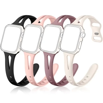 4-Pack Silicone Watch Bands, Compatible with Apple Watch 40/38/41/42mm, iWatch Series 1-SE, Water-Resistant, Deployant Clasp, Durable & Soft Sport Straps for Men & Women